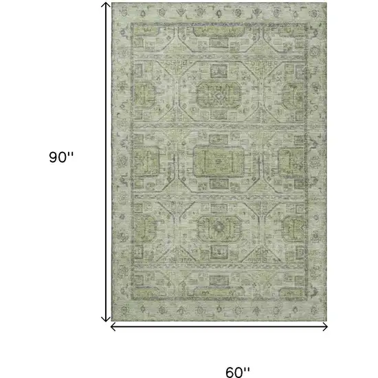 Artichoke Green And Gray Geometric Washable Area Rug With UV Protection Photo 9
