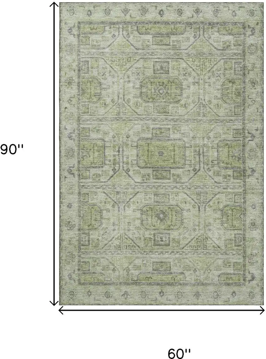 Artichoke Green And Gray Geometric Washable Area Rug With UV Protection Photo 9