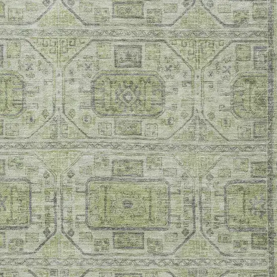 Artichoke Green And Gray Geometric Washable Area Rug With UV Protection Photo 3