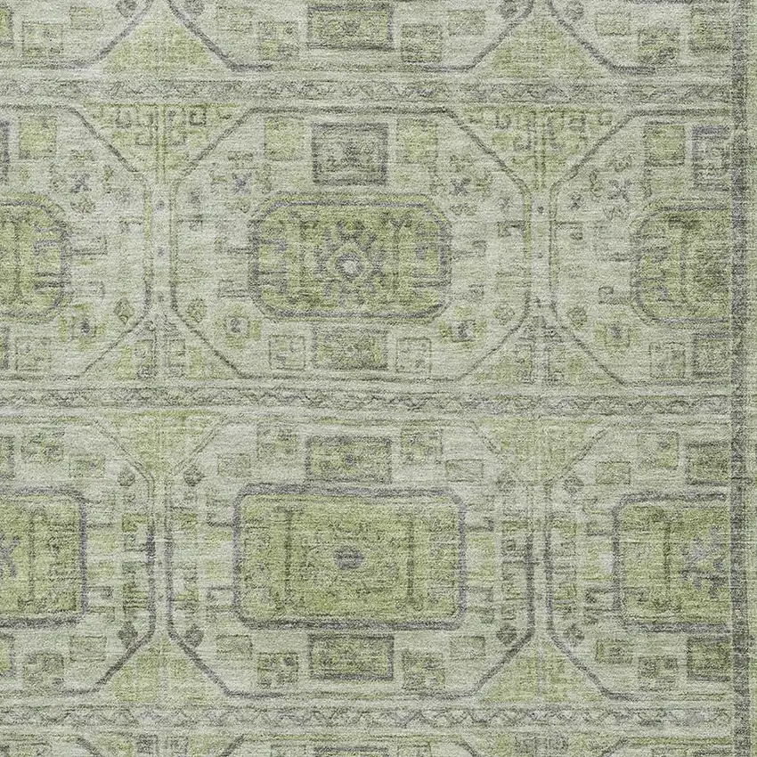 Artichoke Green And Gray Geometric Washable Area Rug With UV Protection Photo 3
