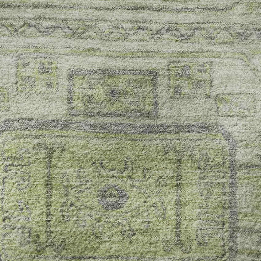 Artichoke Green And Gray Geometric Washable Area Rug With UV Protection Photo 8