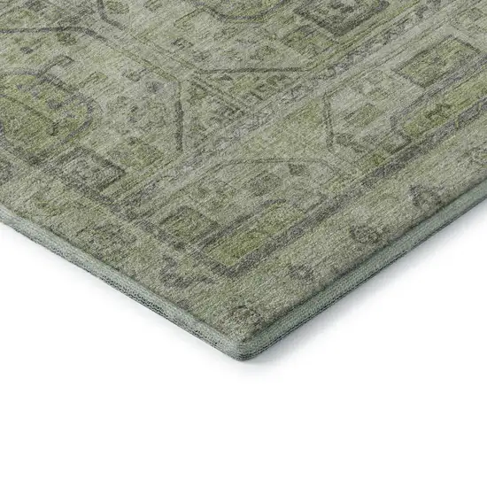 Artichoke Green And Gray Geometric Washable Area Rug With UV Protection Photo 8