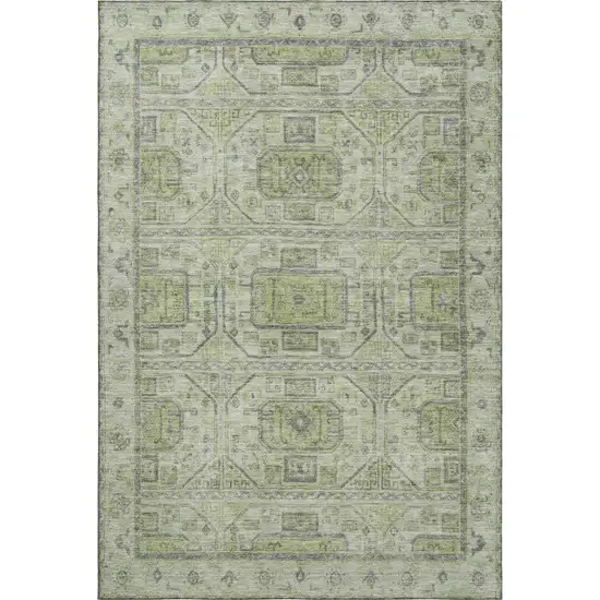 Artichoke Green And Gray Geometric Washable Area Rug With UV Protection Photo 1