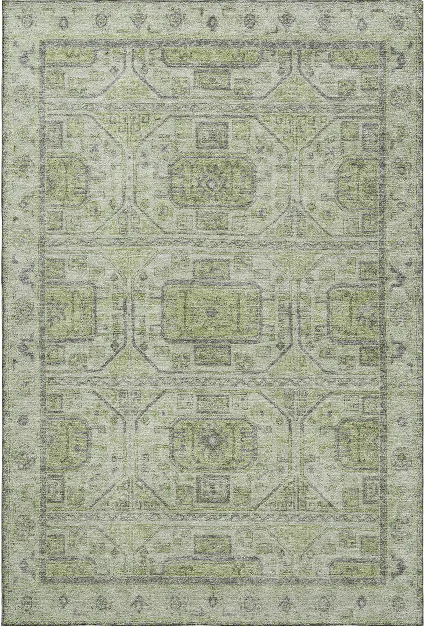 Artichoke Green And Gray Geometric Washable Area Rug With UV Protection Photo 1