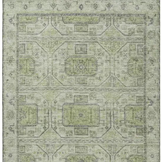 Artichoke Green And Gray Geometric Washable Area Rug With UV Protection Photo 3