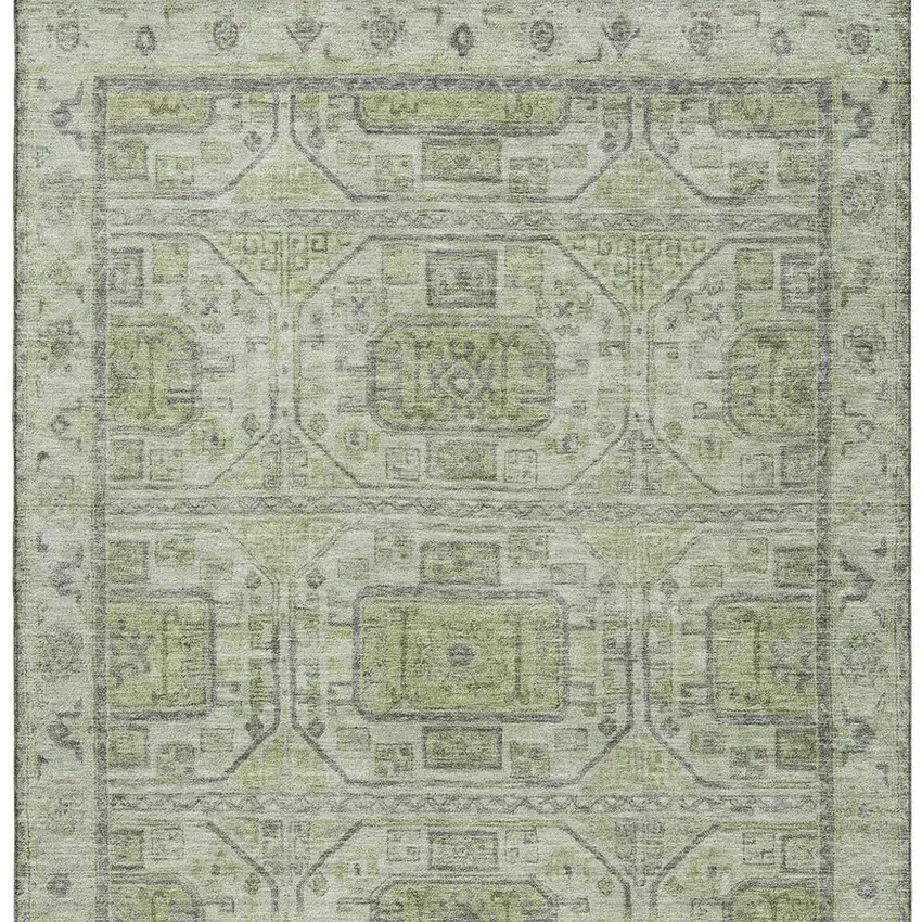 Artichoke Green And Gray Geometric Washable Area Rug With UV Protection Photo 3