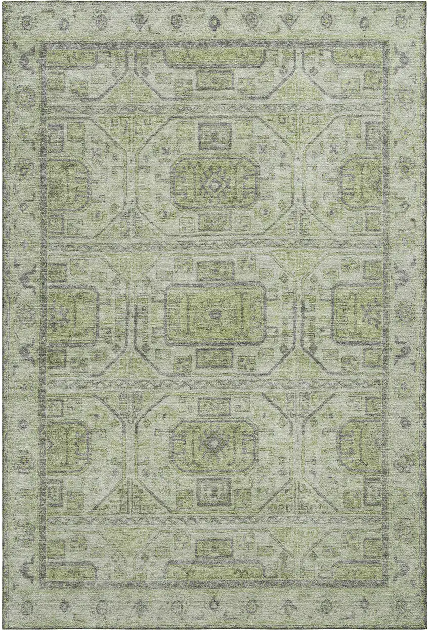 Artichoke Green And Gray Geometric Washable Area Rug With UV Protection Photo 4
