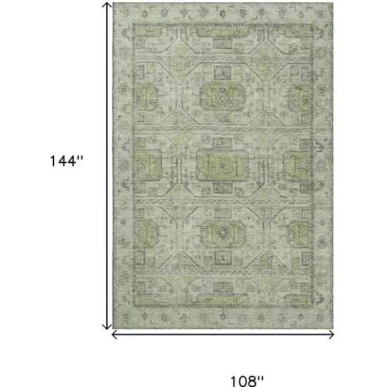 Artichoke Green And Gray Geometric Washable Area Rug With UV Protection Photo 9