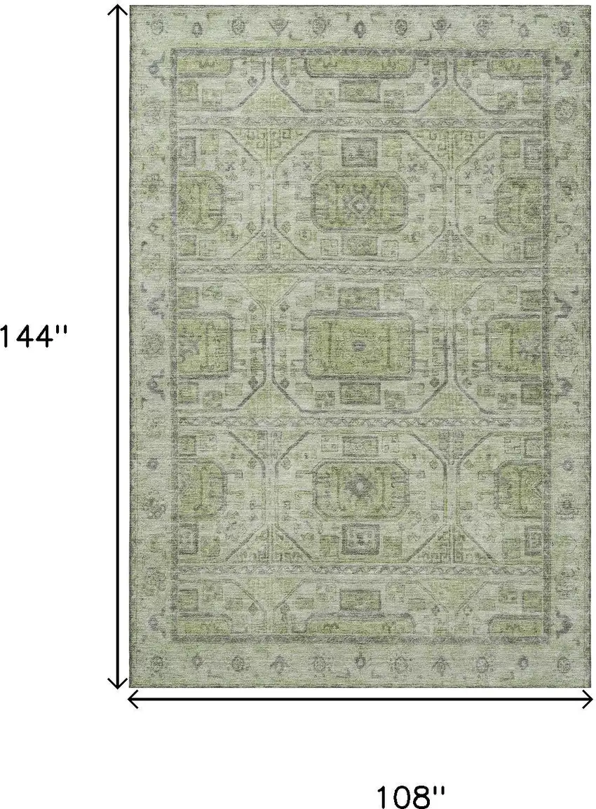 Artichoke Green And Gray Geometric Washable Area Rug With UV Protection Photo 9