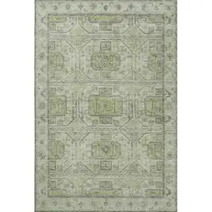 Photo of Artichoke Green And Gray Geometric Washable Area Rug With UV Protection