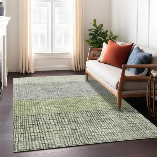Artichoke Green And Gray Geometric Washable Indoor Outdoor Area Rug Photo 7