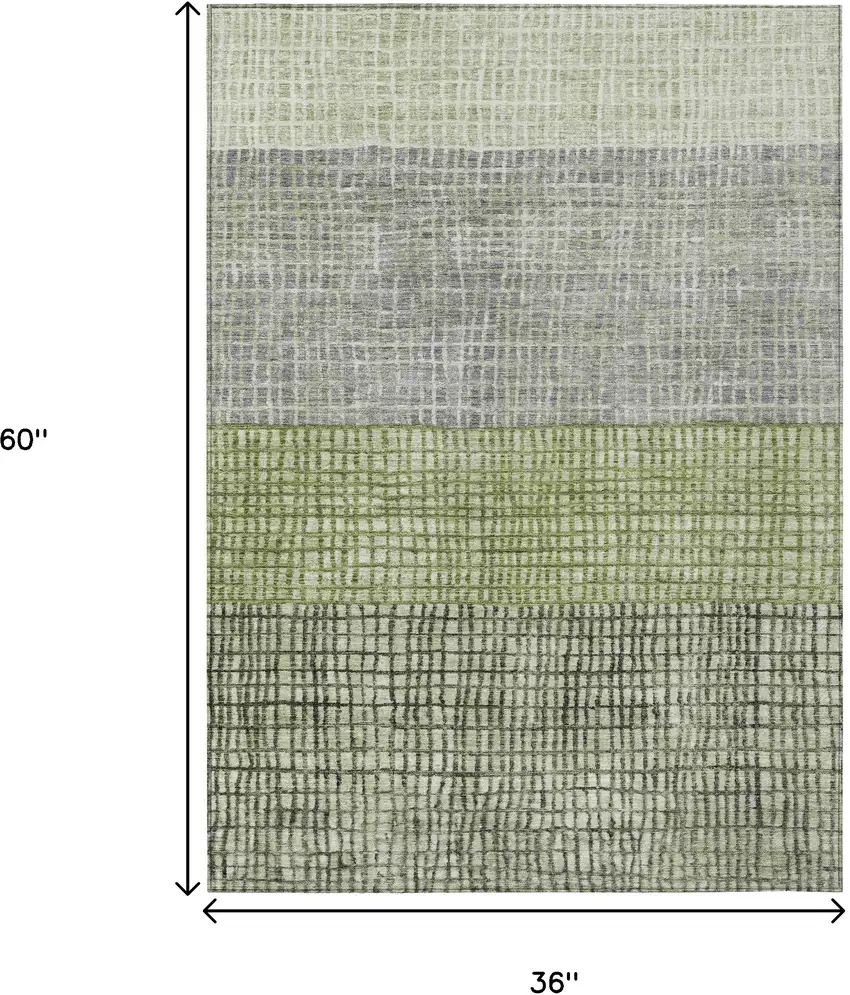 Artichoke Green And Gray Geometric Washable Indoor Outdoor Area Rug Photo 8