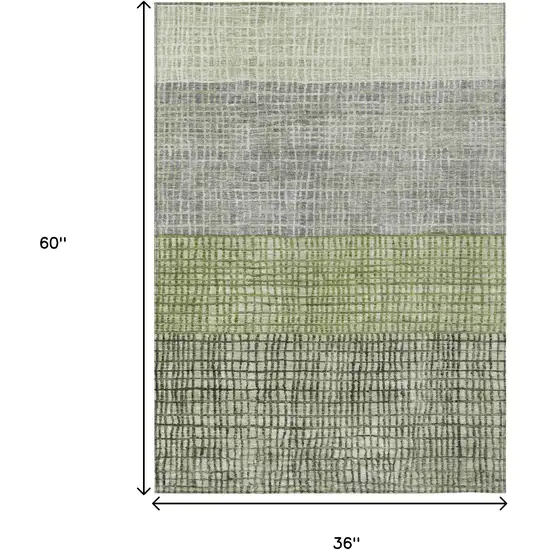 Artichoke Green And Gray Geometric Washable Indoor Outdoor Area Rug Photo 8