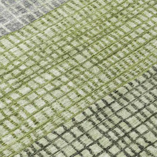Artichoke Green And Gray Geometric Washable Indoor Outdoor Area Rug Photo 7
