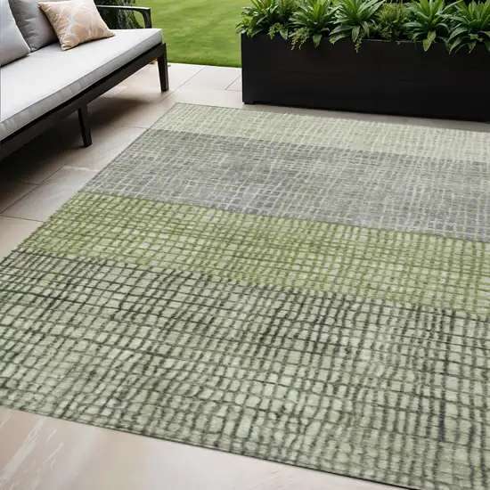 Artichoke Green And Gray Geometric Washable Indoor Outdoor Area Rug Photo 2