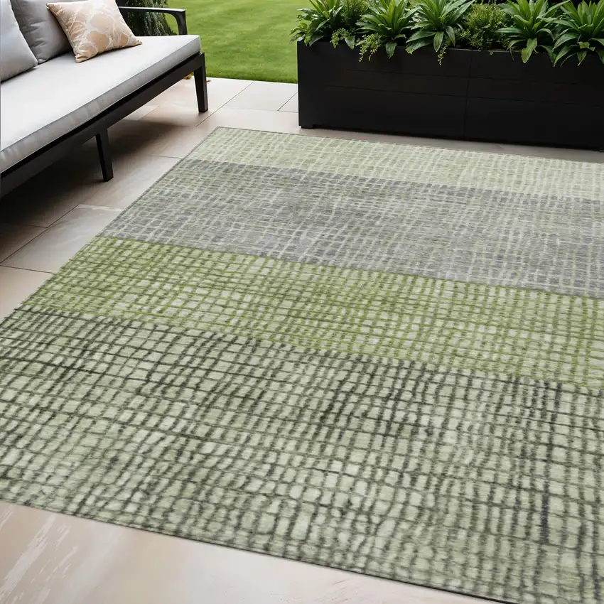 Artichoke Green And Gray Geometric Washable Indoor Outdoor Area Rug Photo 2