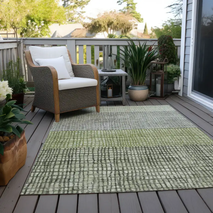 Artichoke Green And Gray Geometric Washable Indoor Outdoor Area Rug Photo 8