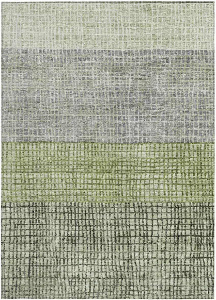 Artichoke Green And Gray Geometric Washable Indoor Outdoor Area Rug Photo 3
