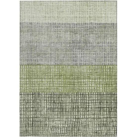 Artichoke Green And Gray Geometric Washable Indoor Outdoor Area Rug Photo 4