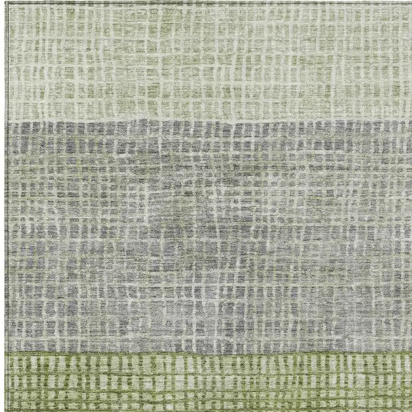 Artichoke Green And Gray Geometric Washable Indoor Outdoor Area Rug Photo 4