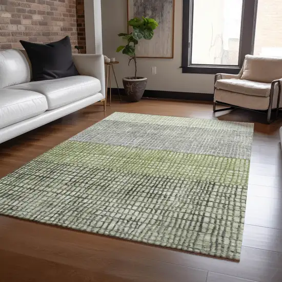 Artichoke Green And Gray Geometric Washable Indoor Outdoor Area Rug Photo 6