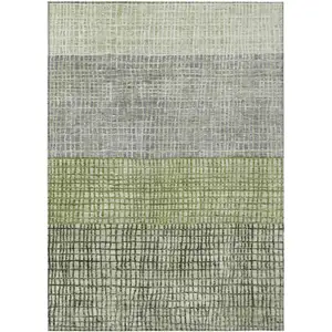 Photo of Artichoke Green And Gray Geometric Washable Indoor Outdoor Area Rug