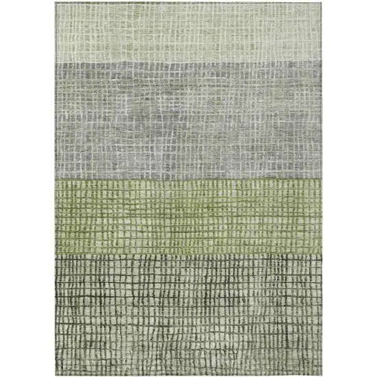 Artichoke Green And Gray Geometric Washable Indoor Outdoor Area Rug Photo 1