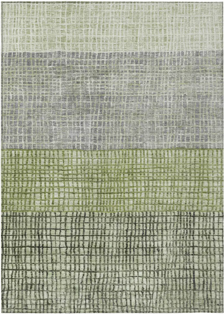 Artichoke Green And Gray Geometric Washable Indoor Outdoor Area Rug Photo 1
