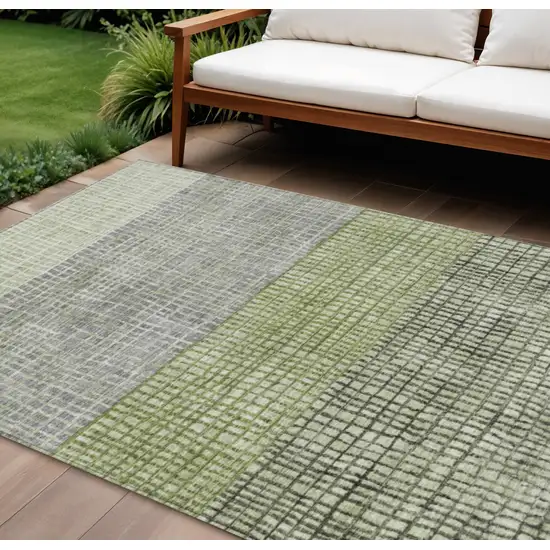 Artichoke Green And Gray Geometric Washable Indoor Outdoor Area Rug Photo 2