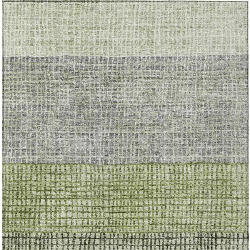 Artichoke Green And Gray Geometric Washable Indoor Outdoor Area Rug Photo 6