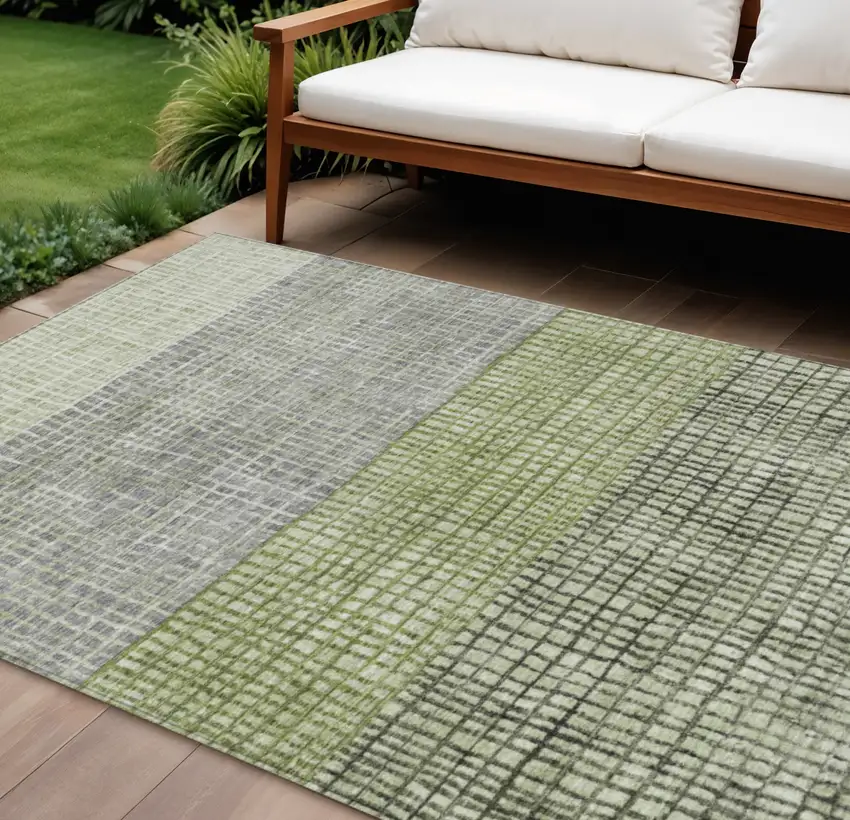 Artichoke Green And Gray Geometric Washable Indoor Outdoor Area Rug Photo 2