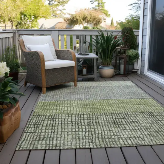 Artichoke Green And Gray Geometric Washable Indoor Outdoor Area Rug Photo 8