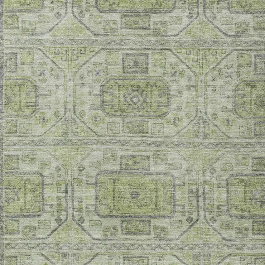 Artichoke Green And Gray Geometric Washable Indoor Outdoor Area Rug Photo 3