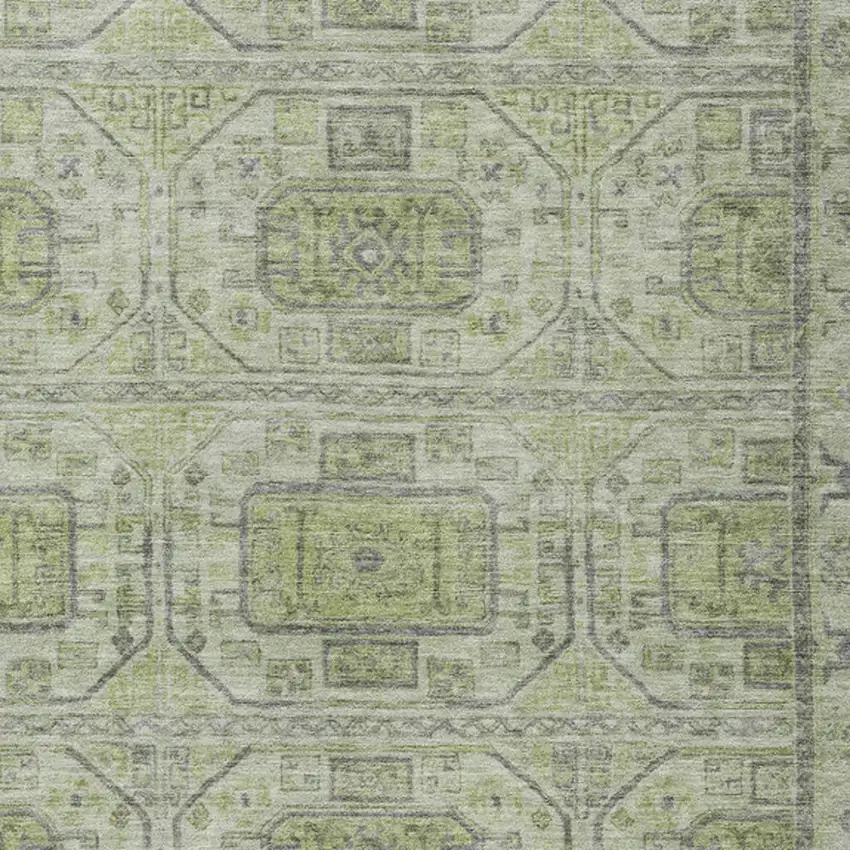 Artichoke Green And Gray Geometric Washable Indoor Outdoor Area Rug Photo 3