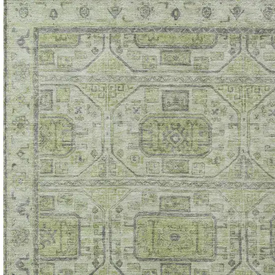 Artichoke Green And Gray Geometric Washable Indoor Outdoor Area Rug Photo 3