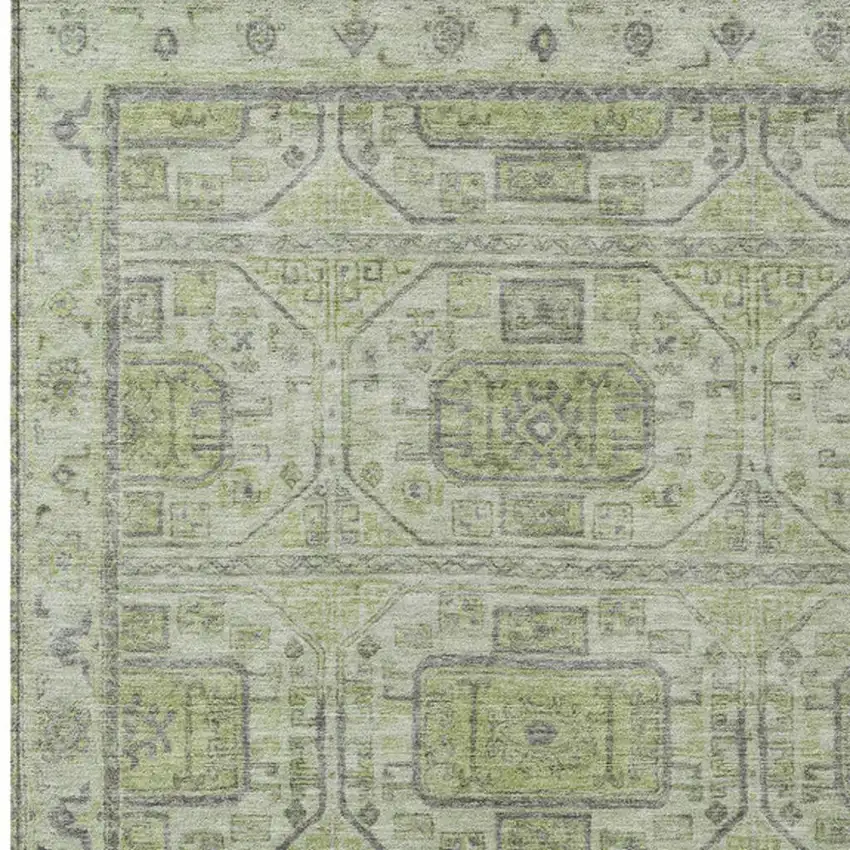 Artichoke Green And Gray Geometric Washable Indoor Outdoor Area Rug Photo 3