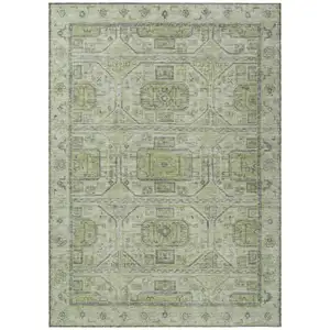 Photo of Artichoke Green And Gray Geometric Washable Indoor Outdoor Area Rug