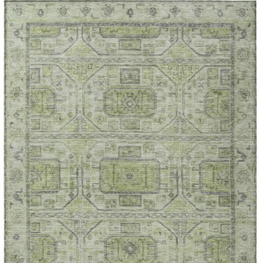 Artichoke Green And Gray Geometric Washable Indoor Outdoor Area Rug Photo 9