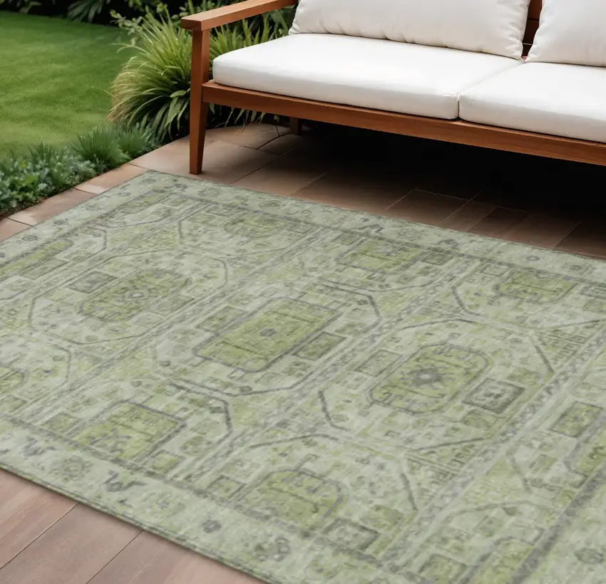 Artichoke Green And Gray Geometric Washable Indoor Outdoor Area Rug Photo 2