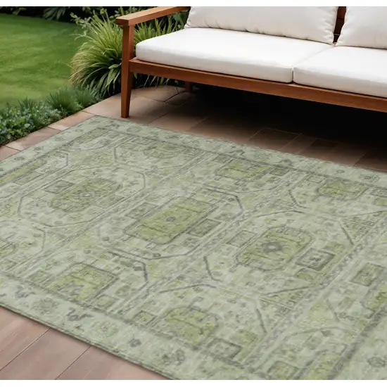 Artichoke Green And Gray Geometric Washable Indoor Outdoor Area Rug Photo 2