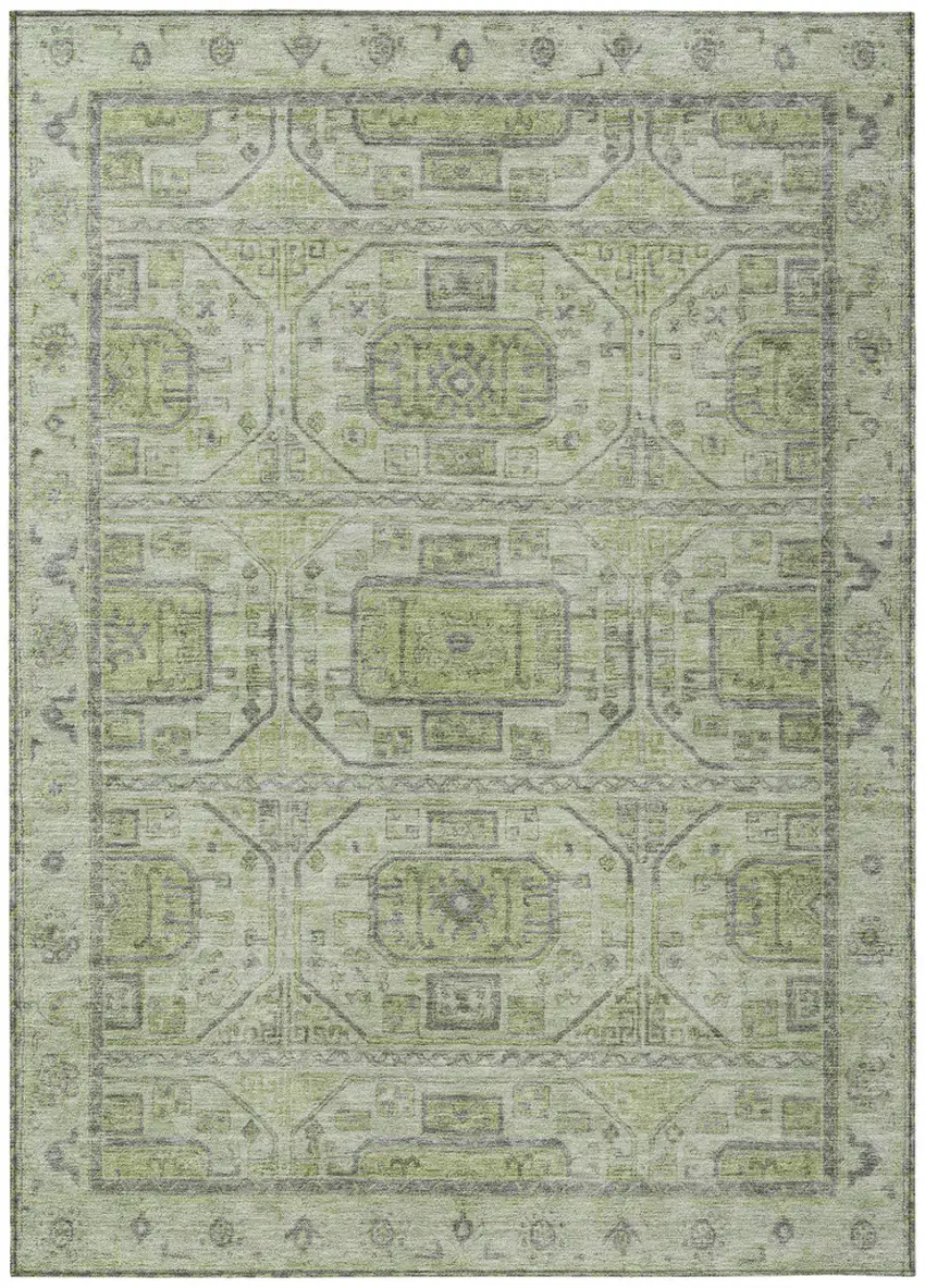 Artichoke Green And Gray Geometric Washable Indoor Outdoor Area Rug Photo 1