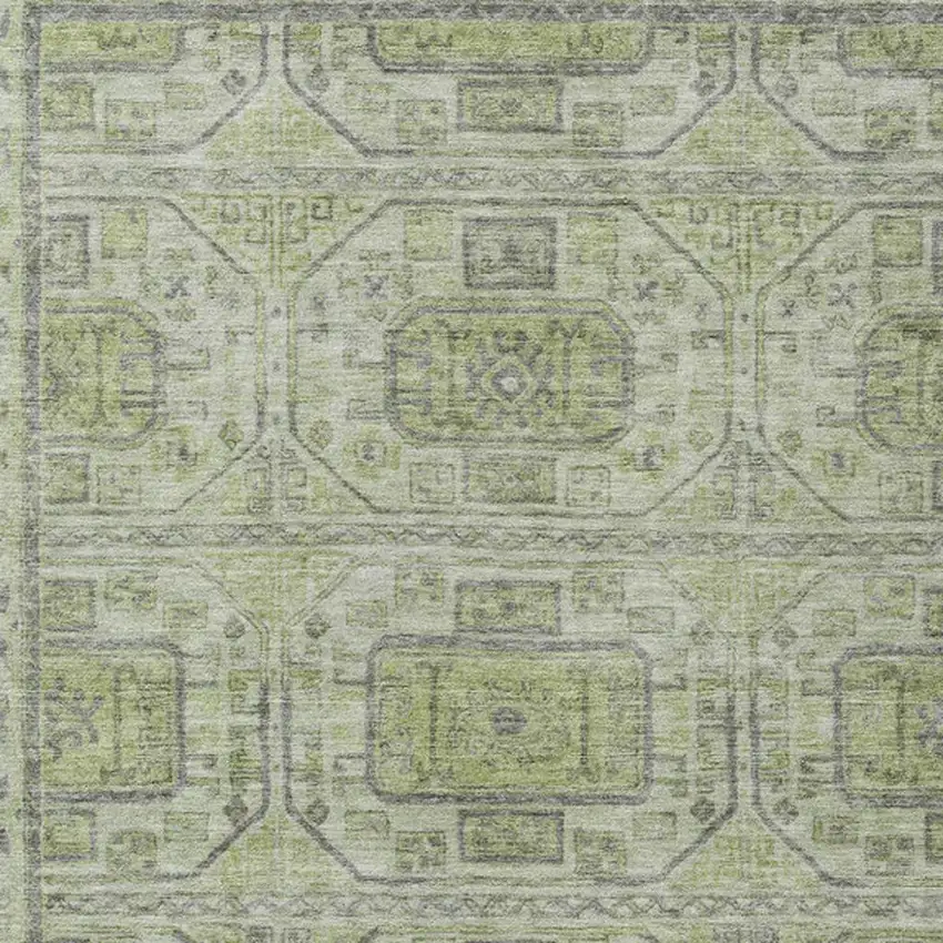 Artichoke Green And Gray Geometric Washable Indoor Outdoor Area Rug Photo 3
