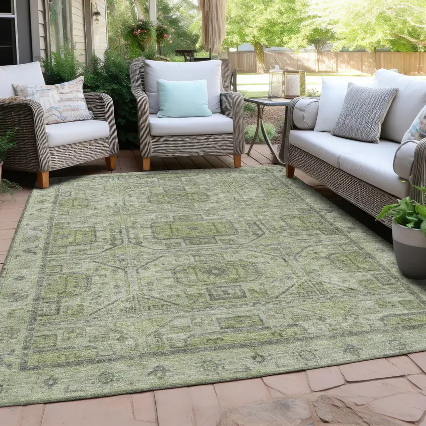 Artichoke Green And Gray Geometric Washable Indoor Outdoor Area Rug Photo 5
