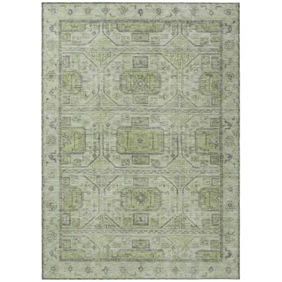 Artichoke Green And Gray Geometric Washable Indoor Outdoor Area Rug Photo 1
