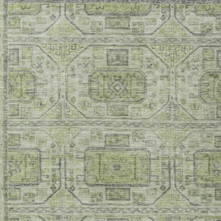 Artichoke Green And Gray Geometric Washable Indoor Outdoor Area Rug Photo 7