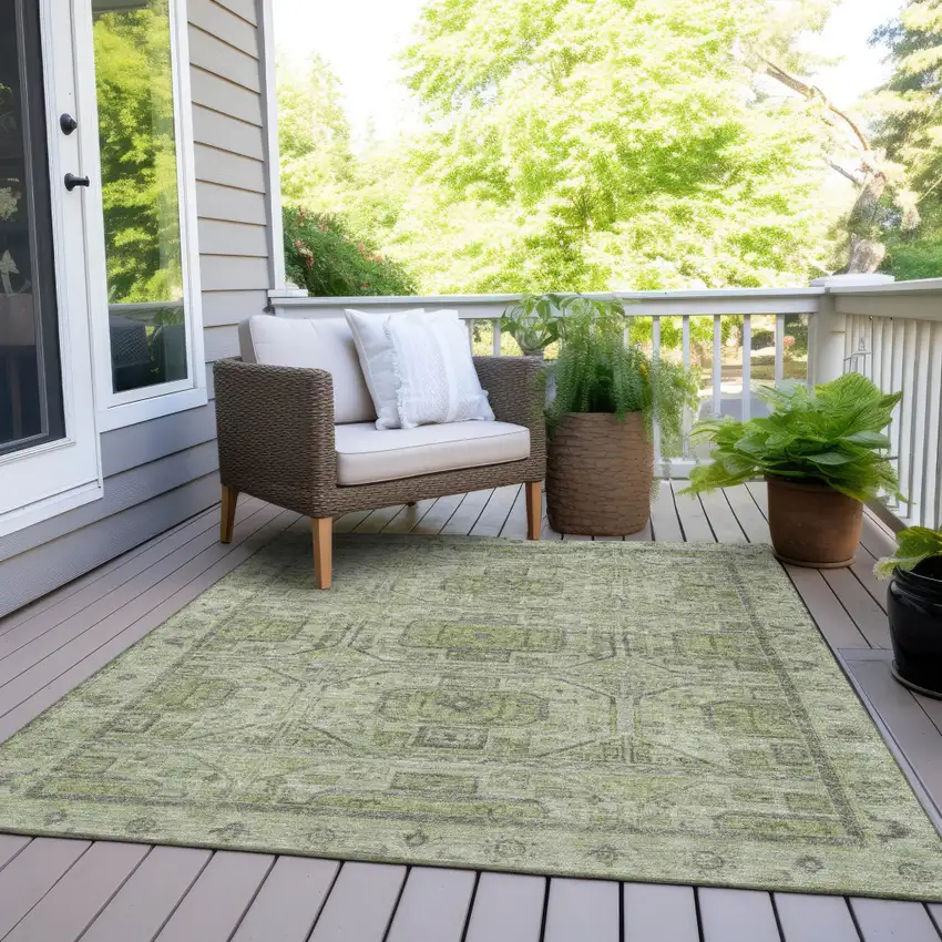 Artichoke Green And Gray Geometric Washable Indoor Outdoor Area Rug Photo 8