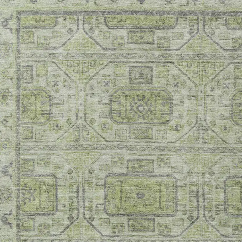 Artichoke Green And Gray Geometric Washable Indoor Outdoor Area Rug Photo 3