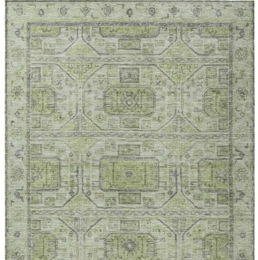 Artichoke Green And Gray Geometric Washable Indoor Outdoor Area Rug Photo 4