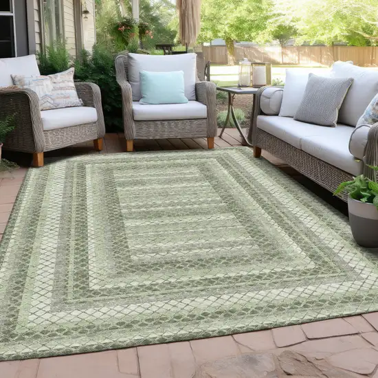 Artichoke Green And Gray Geometric Washable Indoor Outdoor Area Rug Photo 5