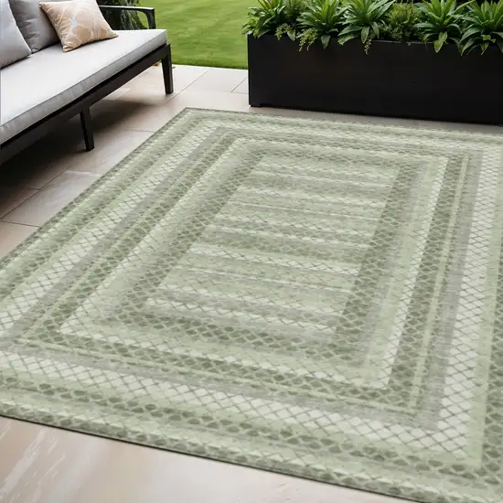 Artichoke Green And Gray Geometric Washable Indoor Outdoor Area Rug Photo 2